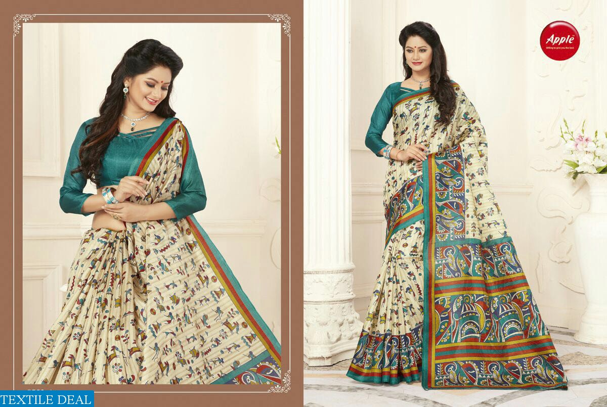 apple madhubani vol-5 wholesale cotton silk saree